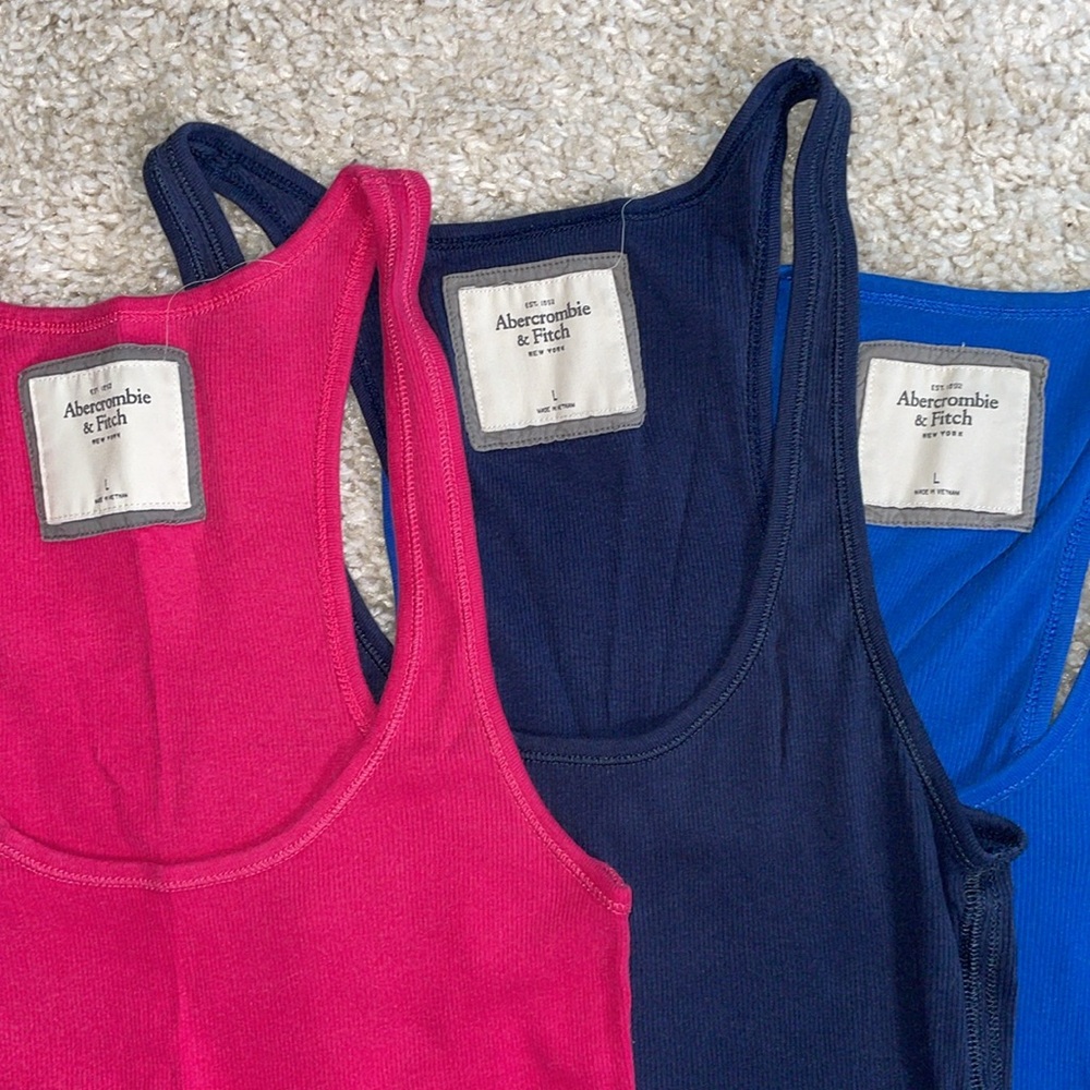 A&F- 3 LONG Style Racerback Tanks- Sz Lrg- Pink/Navy/Royal Blue-*Flawed* - Picture 13 of 16